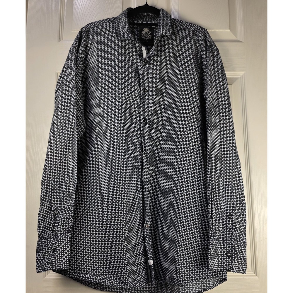 English Laundry Shirt Mens Large Geometric Black‎ White Pattern Long Sleeve - Picture 2 of 9
